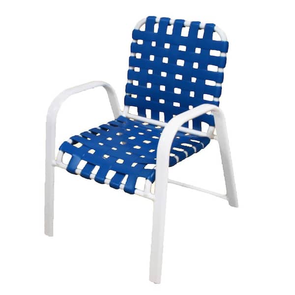 Unbranded Marco Island White Commercial Grade Aluminum Vinyl Cross Strap Outdoor Dining Chair in Blue (2-Pack)