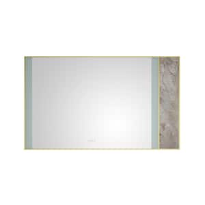 60 in. W x 36 in. H Large Rectangular Stainless Steel Framed Stone Dimmable Wall Bathroom Vanity Mirror in Gold Frame