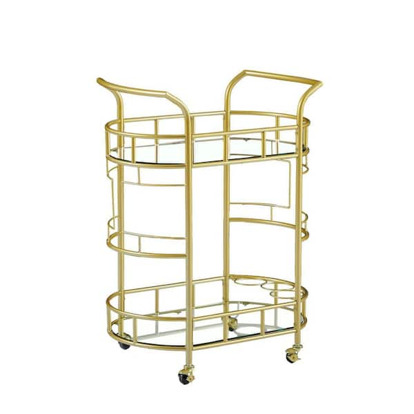 2-Tier Bar Cart, Mobile Bar Serving Cart, Industrial Style Wine Cart and  Glass Holder for Kitchen in Golden W1124-BCGD - The Home Depot