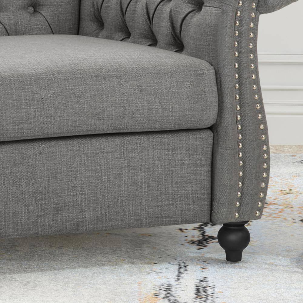 Dark Gray Velvet Chesterfield Accent Chair with Birch Wood Legs