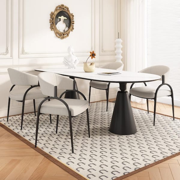 CHRISTOPHER KNIGHT HOME Beige Fabric Upholstered Armchair Dining Chairs, (Set of 4)