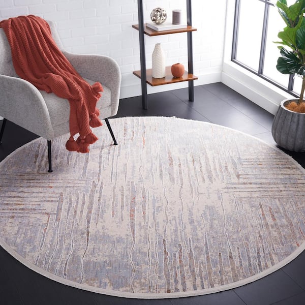 Marmara Beige/Blue Rust 7 ft. x 7 ft. Round Striped Gradient Area Rug