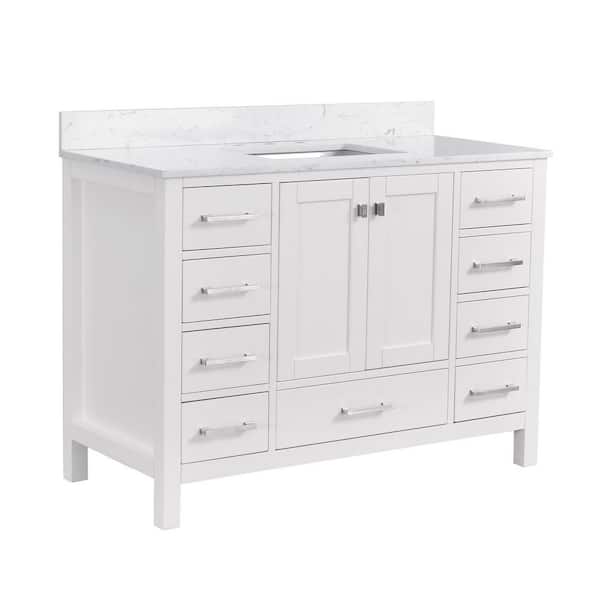 StarrySky 48 inch Undermount Single Sink Freestanding Bath Vanity in White with Engineered Stone Top