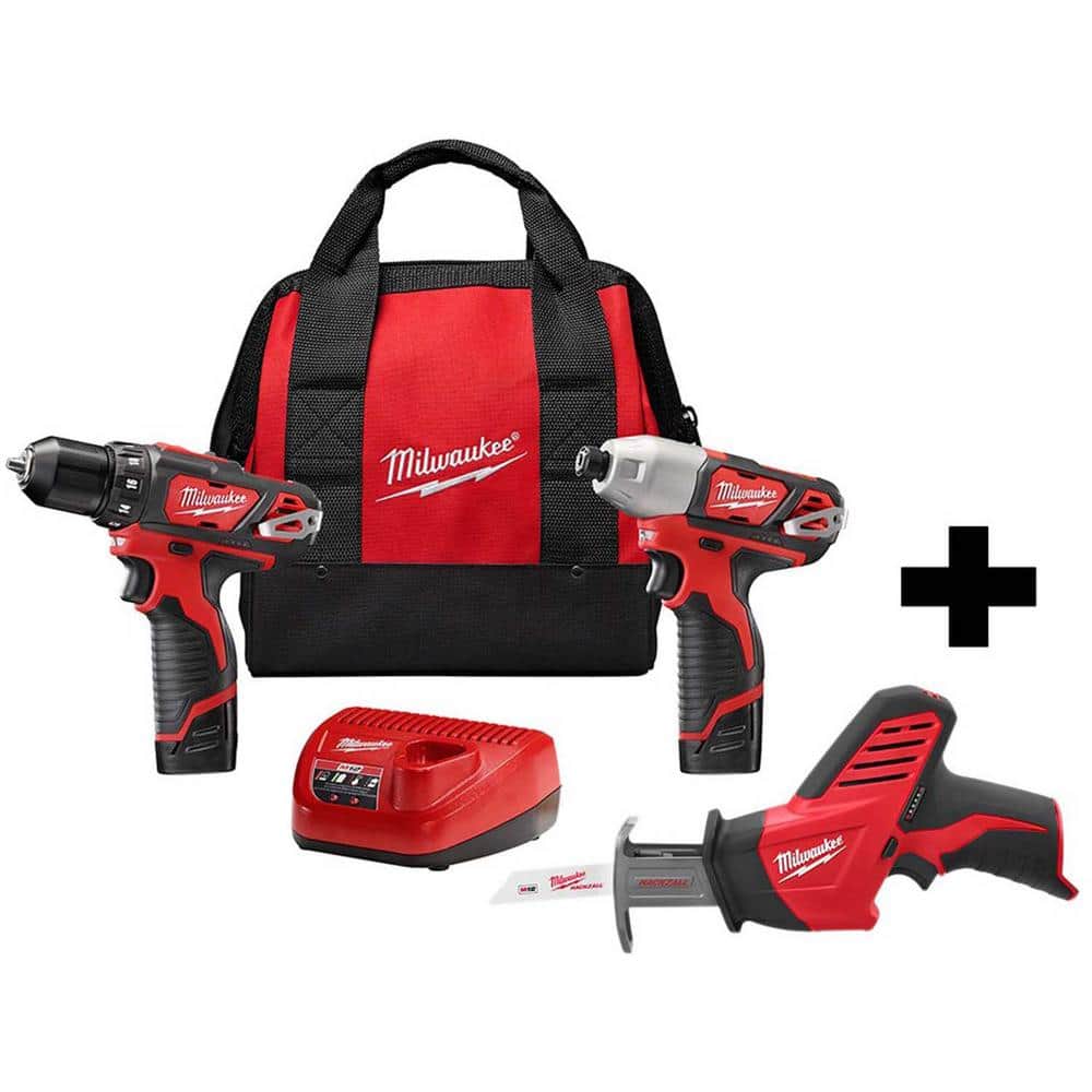 Milwaukee M12 12V Lithium-Ion Cordless Drill Driver/Impact Driver Combo Kit (2-Tool) with M12 HACKZALL Reciprocating Saw