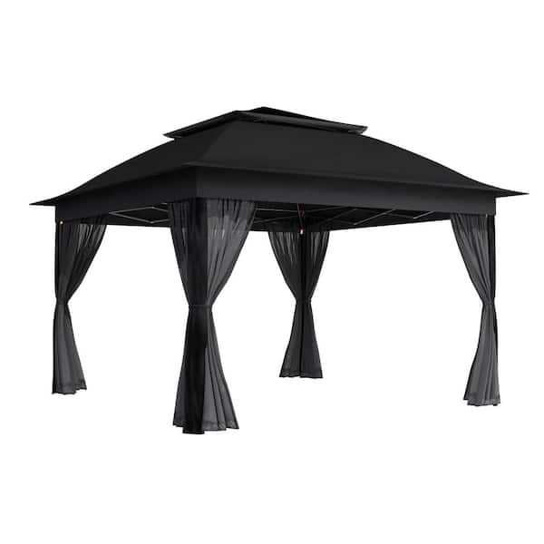 11 ft. x 11 ft. Black Pop-Up Outdoor Patio Steel Metal Frame Soft Top Gazebo Tents with Mosquito Netting