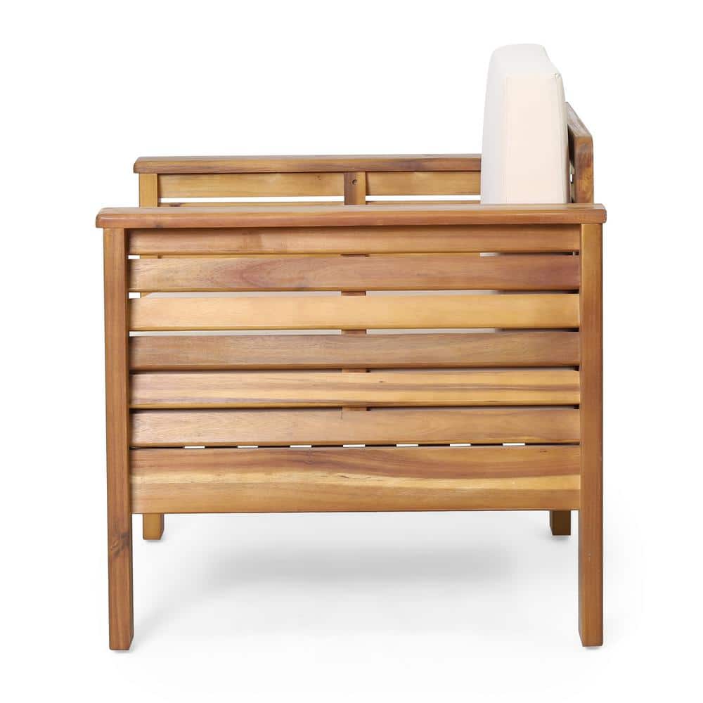 Teak and Cream Wood Lounge Armchair with Water-Resistant Cushions