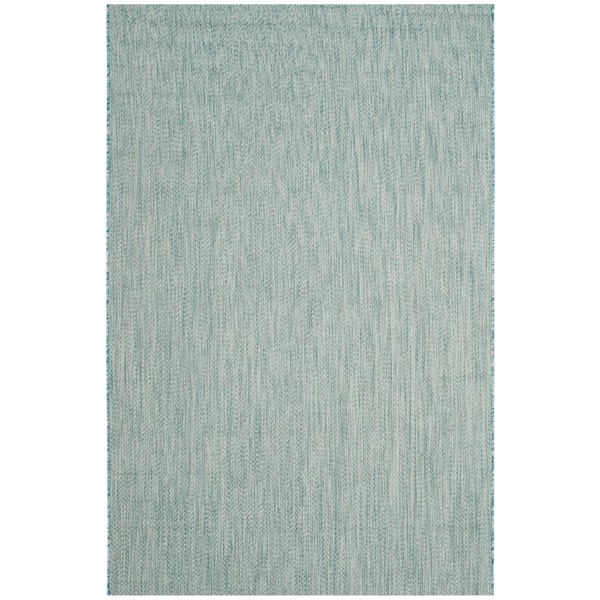 SAFAVIEH Courtyard Aqua/Gray 4 ft. x 6 ft. Geometric Indoor/Outdoor Patio  Area Rug