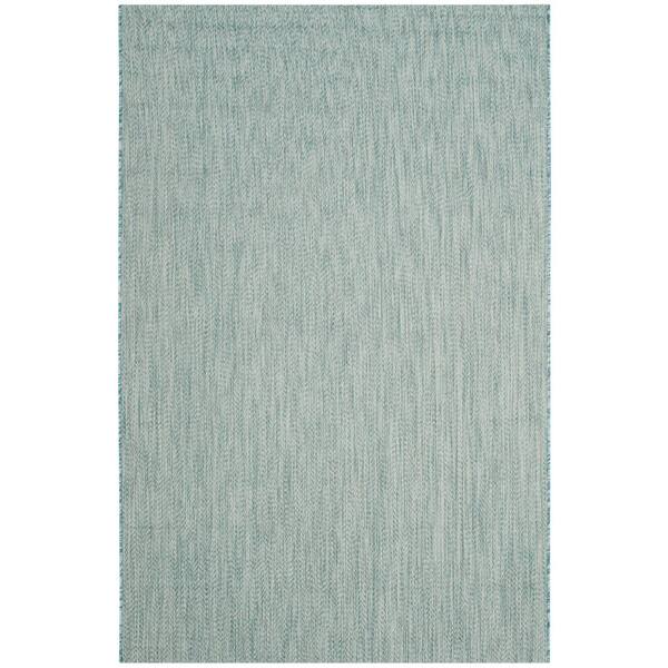 SAFAVIEH Courtyard Aqua/Gray 5 ft. x 8 ft. Solid Color Chevron Indoor/Outdoor Area Rug