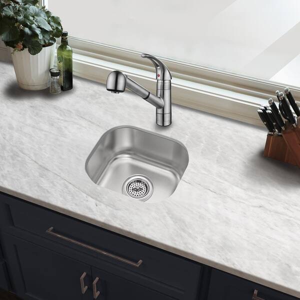 Undermount 15 in. 18-Gauge Stainless Steel Bar Sink in Brushed Stainless with Low Profile Pull Out Kitchen Faucet Undermount 15 in. 18-Gauge Stainless Steel Bar Sink in Brushed Stainless with Low Profile Pull Out Kitchen Faucet