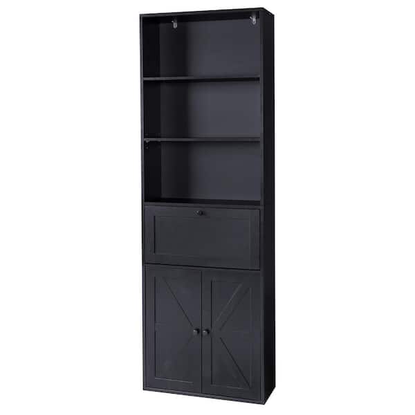 Karl home Black 70.86 in. H Display Cabinet with 3-Layer 1-Drawer 2-Door Modern Style