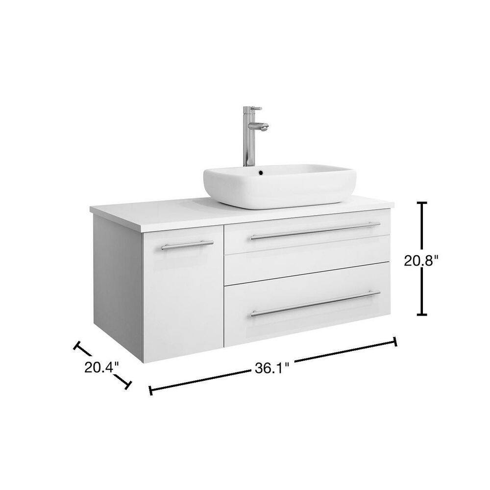 Lucera 36" White Wall Mounted Single Vessel Sink Vanity