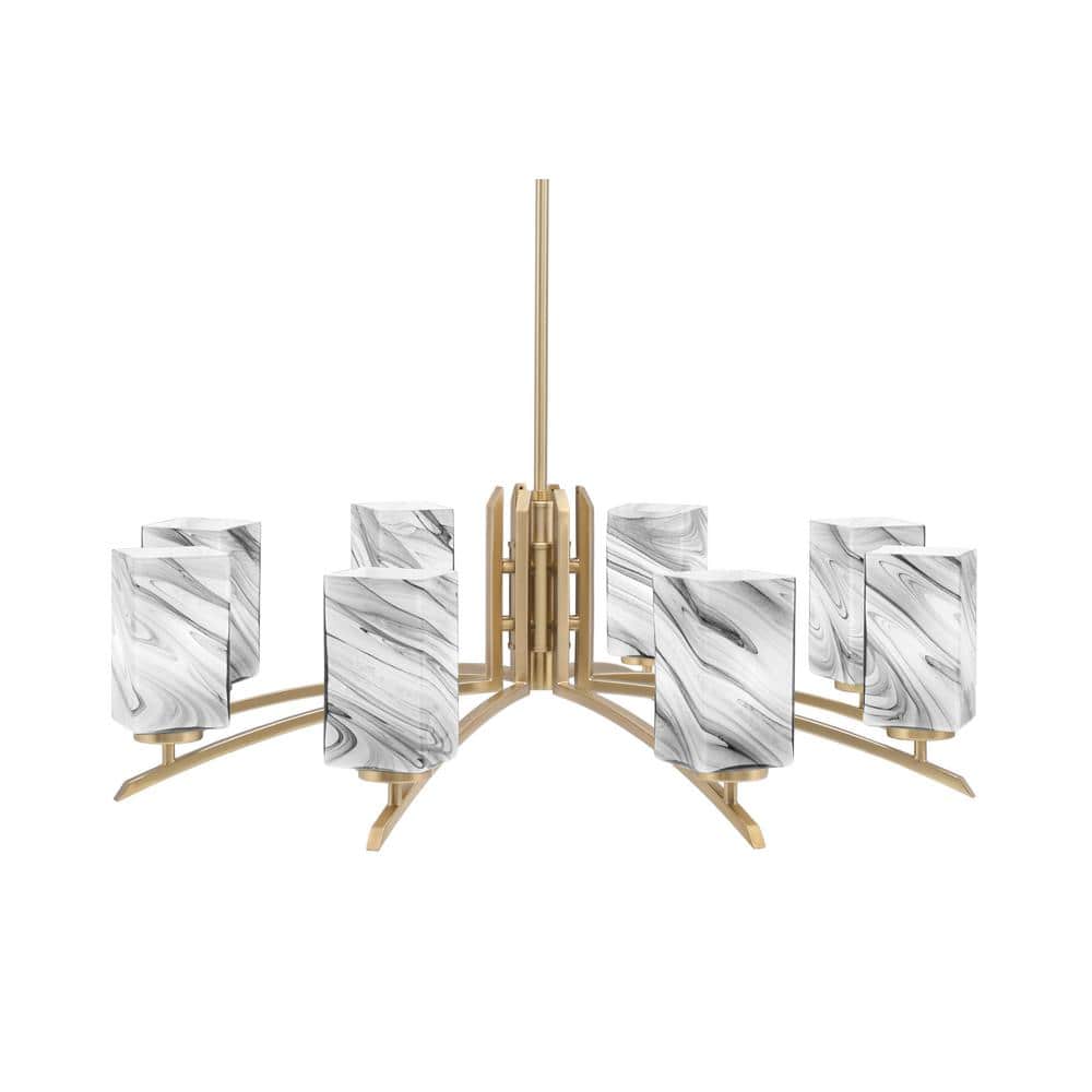Siena 34 in. 8-Light New Age Brass Chandelier with 3.5 in. Onyx Swirl Glass