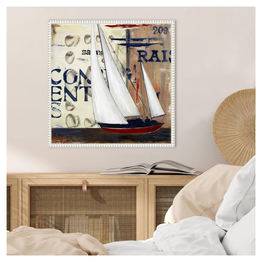 Blue Sailing Race II Abstract Canvas Art with White Floater Frame
