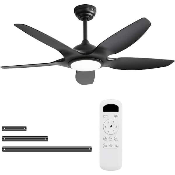Sofucor 48 in. Dimmable LED Indoor/Outdoor Black Ceiling Fan with Downrod Mount, DC Motor and Remote Control