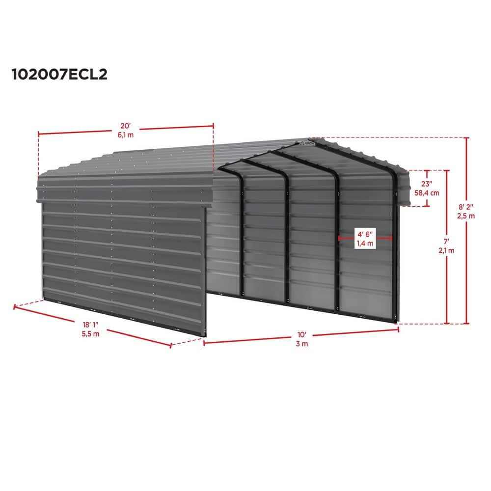 10' x 20' Charcoal Steel Carport Kit with Enclosure