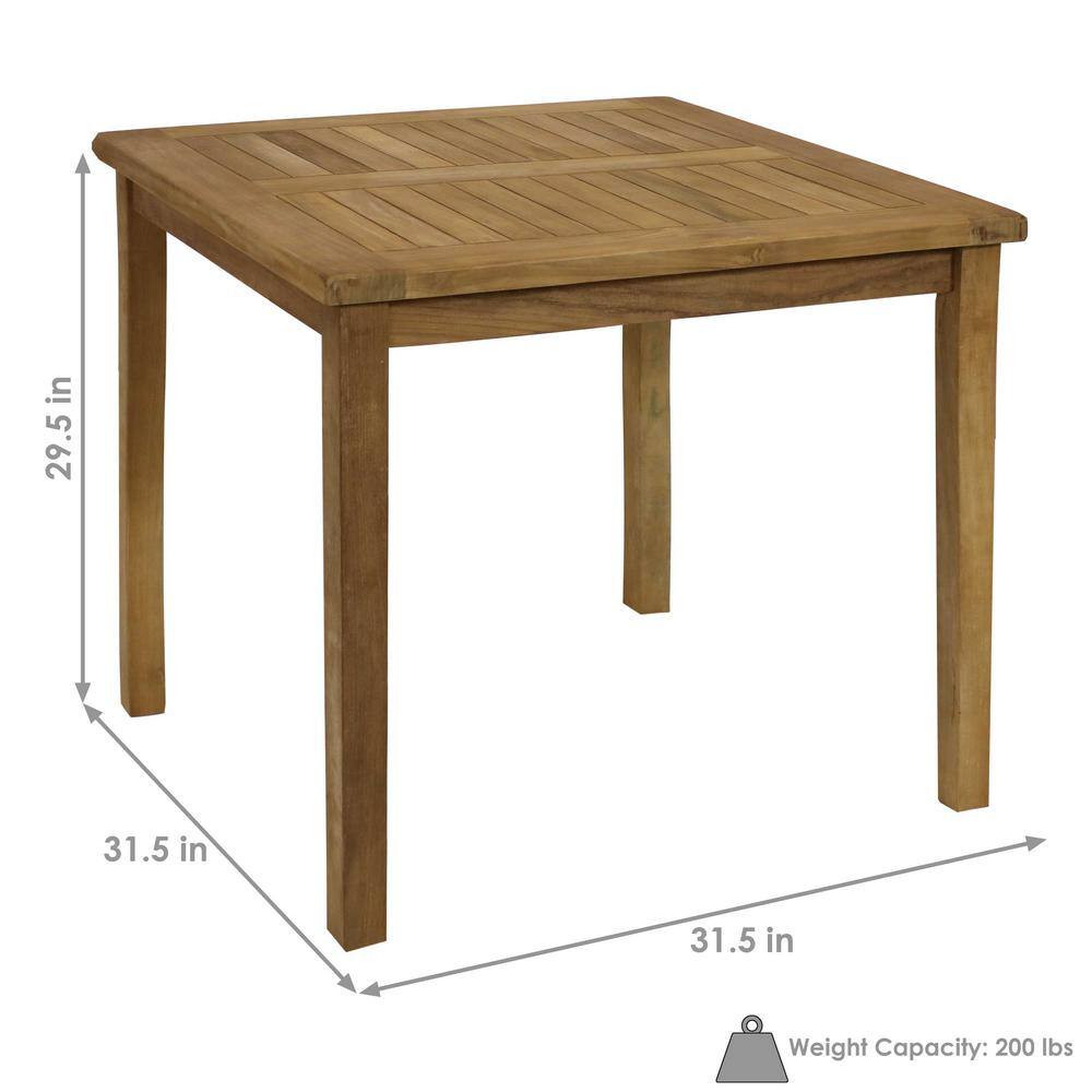 Sunnydaze Light Brown Teak Square Outdoor Dining Table