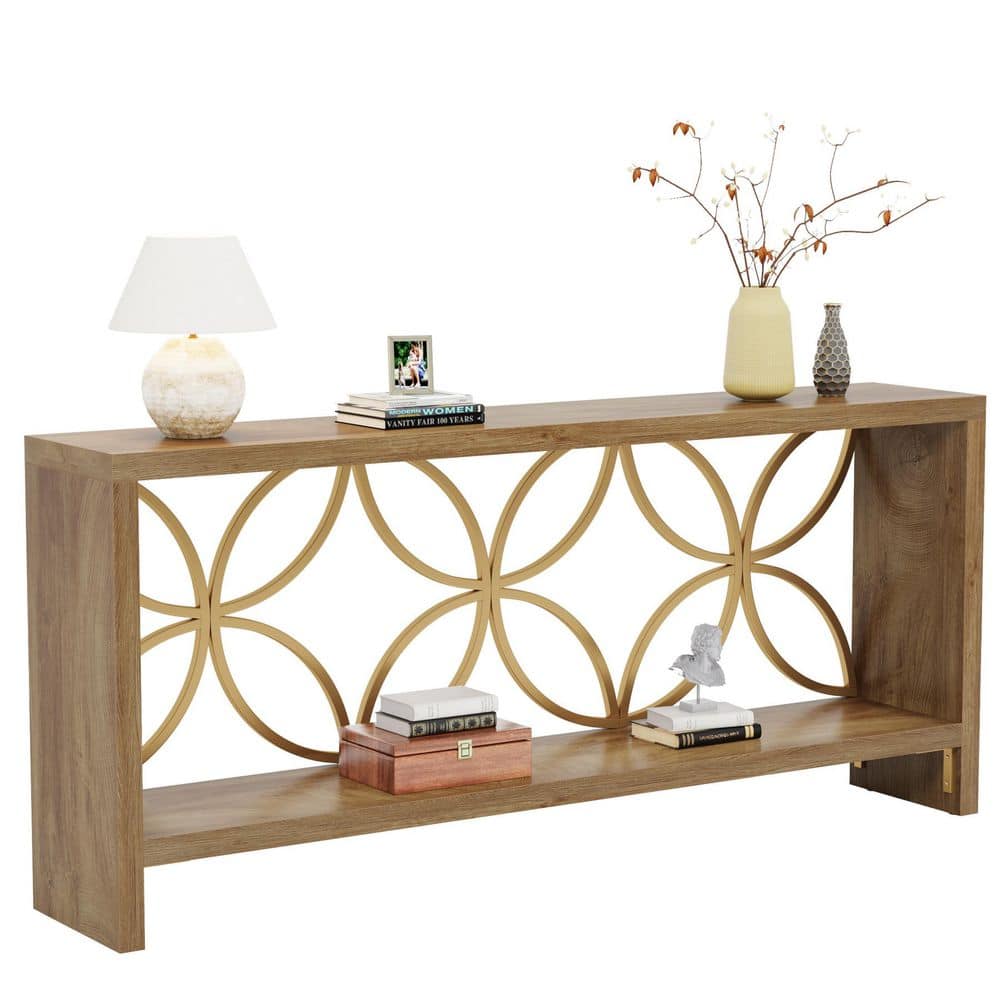 BYBLIGHT 70.9 in. Natural Brown Rectangle Engineered Wood Console Table, Farmhouse Narrow Long Sofa Table Behind Couch BB-F2358GX - The Home Depot