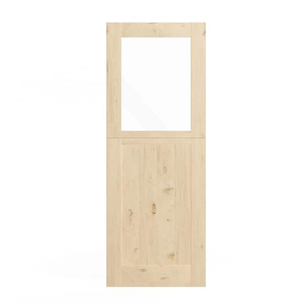 TENONER 28 in. x 80 in. 1/2 Lite, Primed Interior Dutch Door, Half Clear Glass Split Door Slab with Natural Pine Wood Color