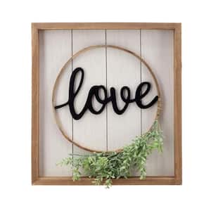 Love Wood Framed Wall Decorative Sign with Green PVC Leaf