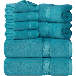 8-Piece Premium Towel with 2 Bath Towels, 2 Hand Towels and 4 Wash Cloths, 600 GSM 100% Cotton Highly Absorbent, Teal