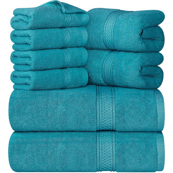 Aoibox 8-Piece Premium Towel with 2 Bath Towels, 2 Hand Towels and 4 Wash Cloths, 600 GSM 100% Cotton Highly Absorbent, Teal