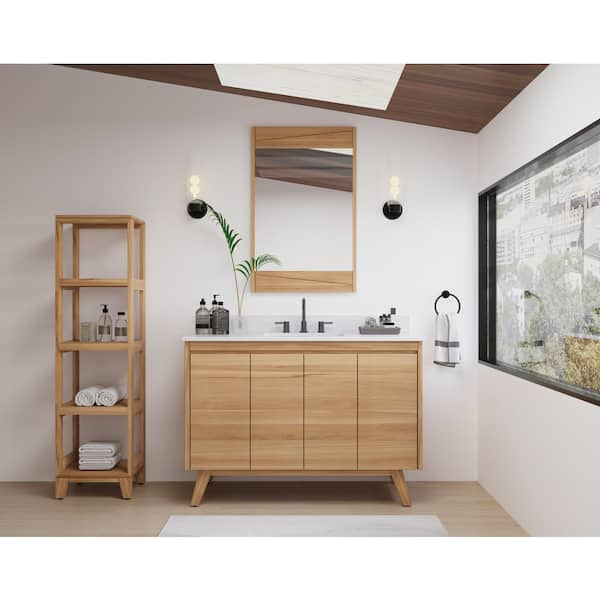Avanity 16-in x 60-in x 13-in Natural Teak Wood Freestanding Linen Cabinet