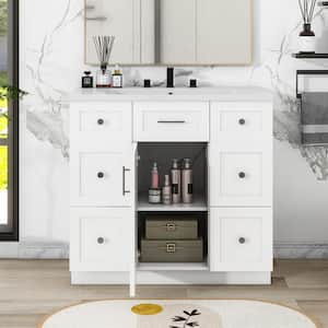 Victoria 18 in. W Freestanding Modern Design Single Sink Bath Vanity in White with White Ceramic Top