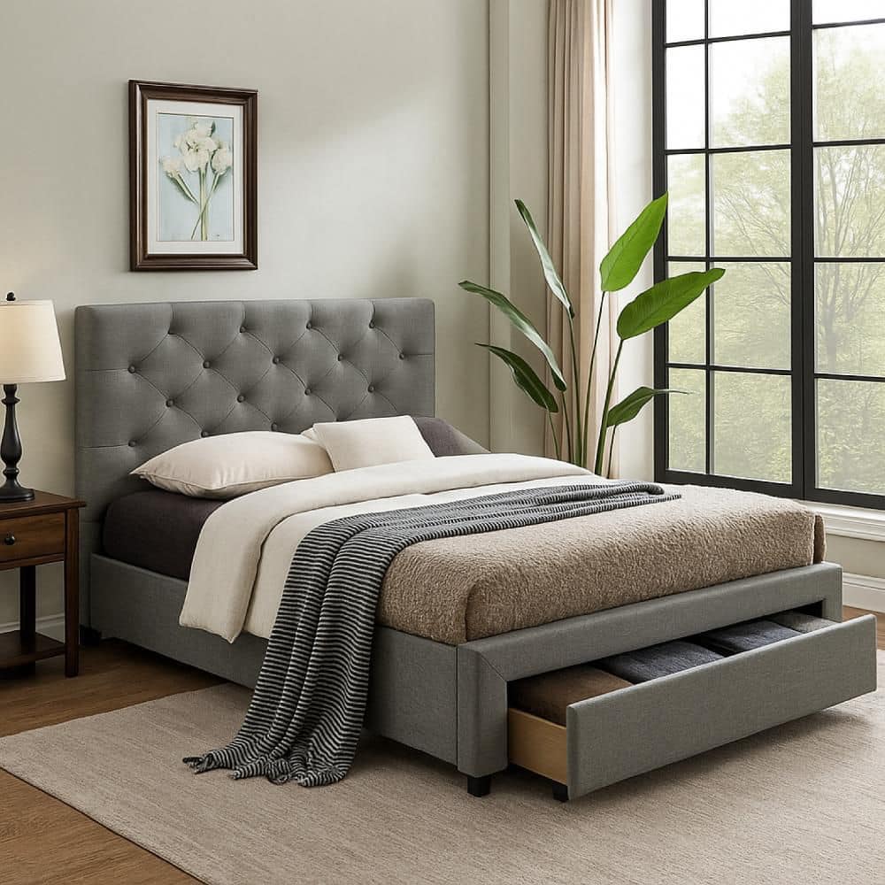 Sya Gray Wood Frame Twin Panel Bed with Upholstery Headboard price history on PriceWatchPro