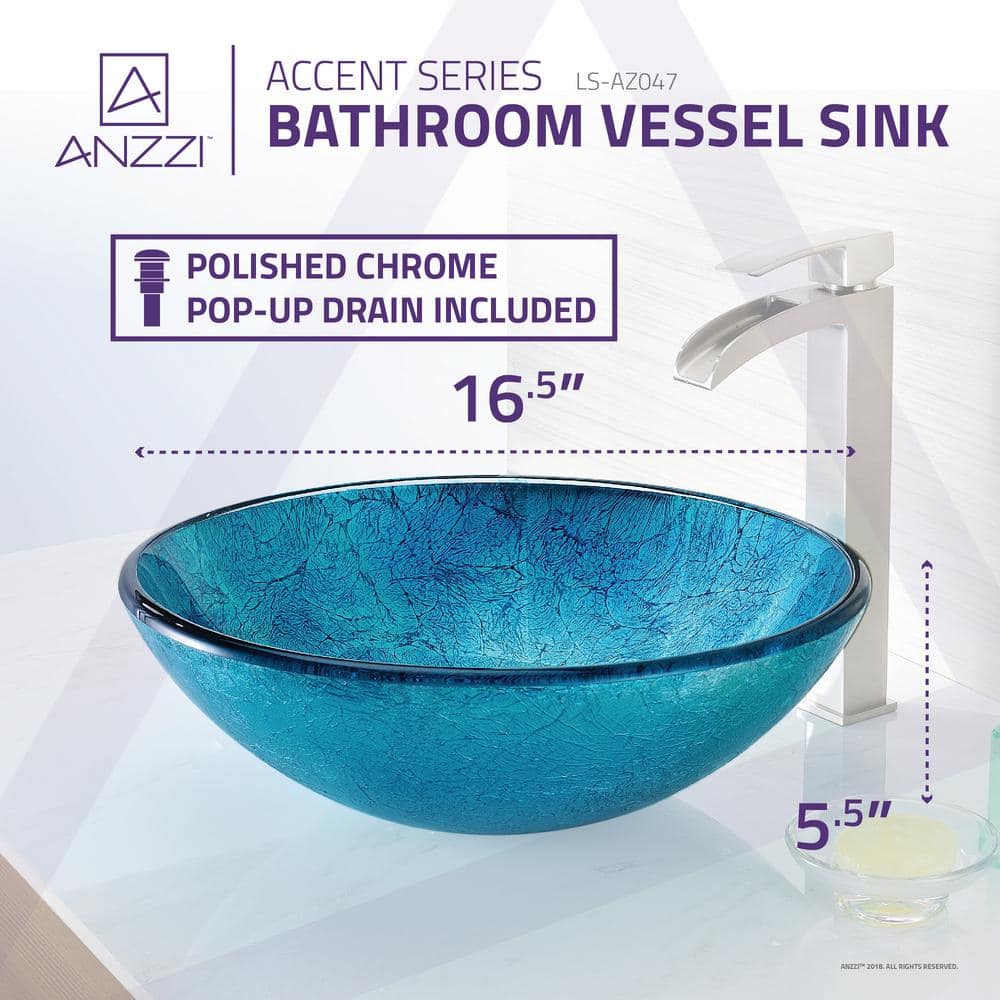 Emerald Ice 16.5'' Round Tempered Glass Vessel Bathroom Sink