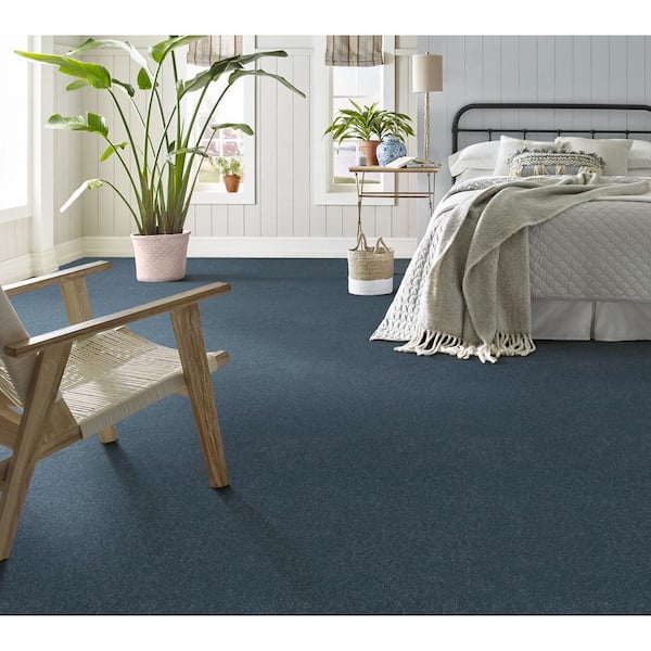 House Party I - Denim - Blue 15 ft. 37.4 oz. Polyester Texture Installed Carpet