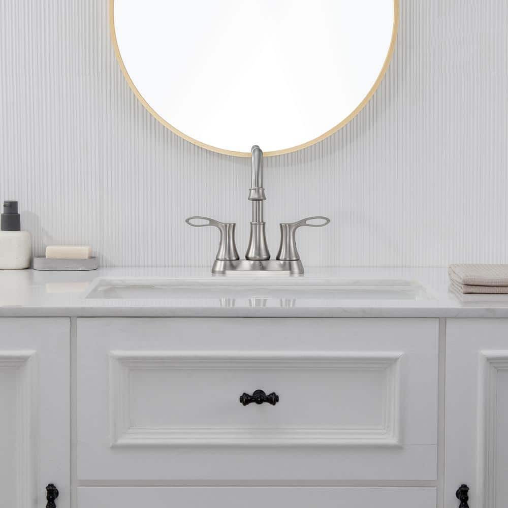 Brushed Nickel Dual Handle High Arc Bathroom Faucet with Metal Drain