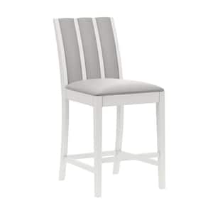 Iris 39.75 in. White High Back Wood 25.75 in. Counter Stool with Gray Fabric
