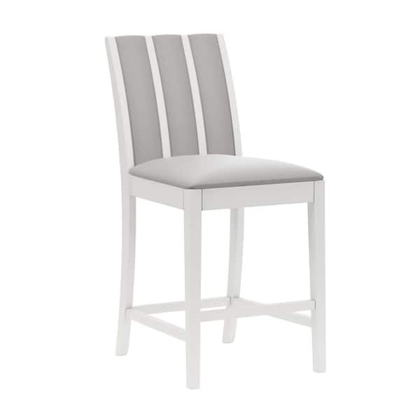 Hillsdale Furniture Iris 39.75 in. White High Back Wood 25.75 in. Counter Stool with Gray Fabric