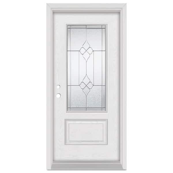 32 in. x 80 in. Geometric Right-Hand 3/4 Lite Zinc Finished Fiberglass Oak Woodgrain Prehung Front Door