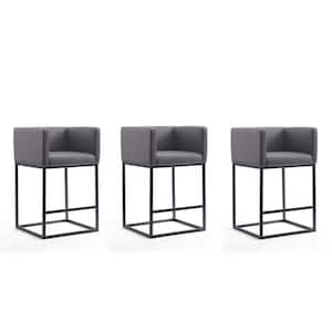 Embassy 34 in. Grey and Black Low Back Metal Counter Height Bar Stool (Set of 3)