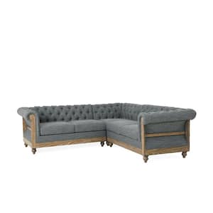 Petes 87.75 in. 3-Piece Polyester Gray and Dark Brown Sectional