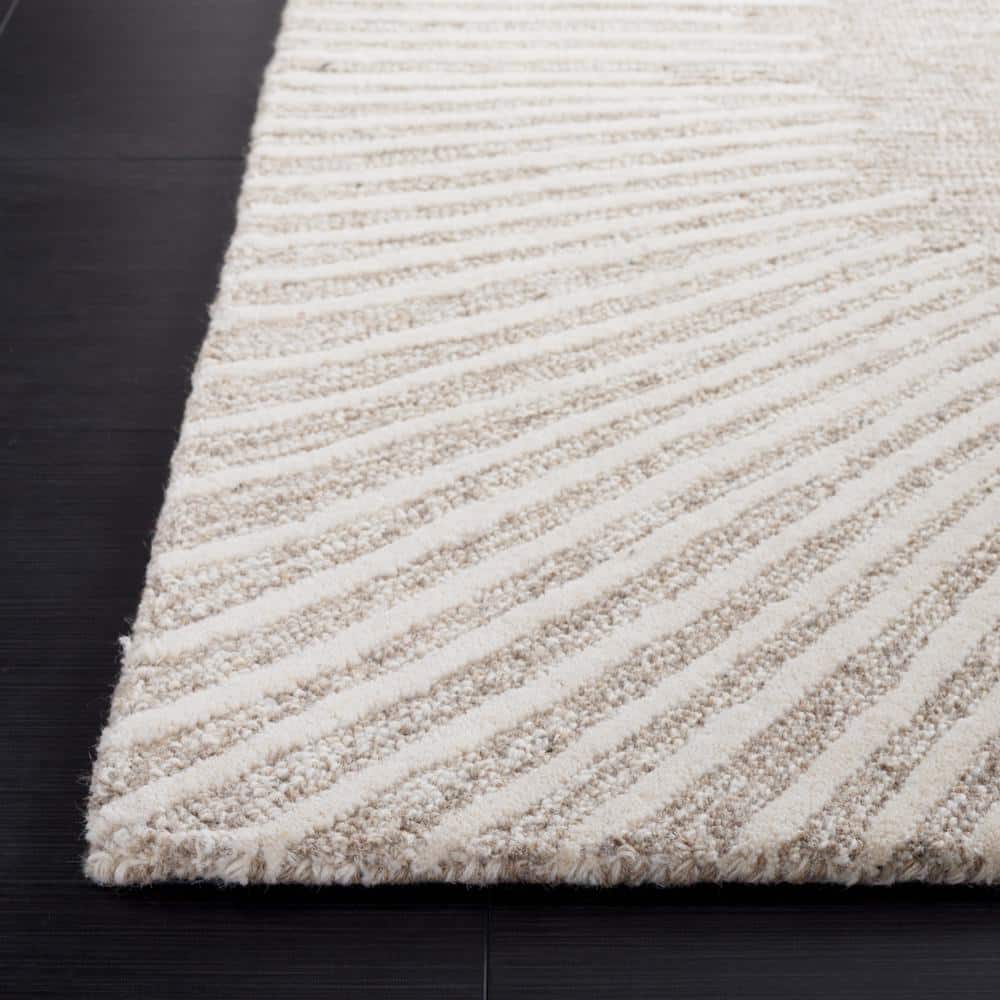 Ivory Abstract Handmade Wool Tufted Square Rug 6x6 ft