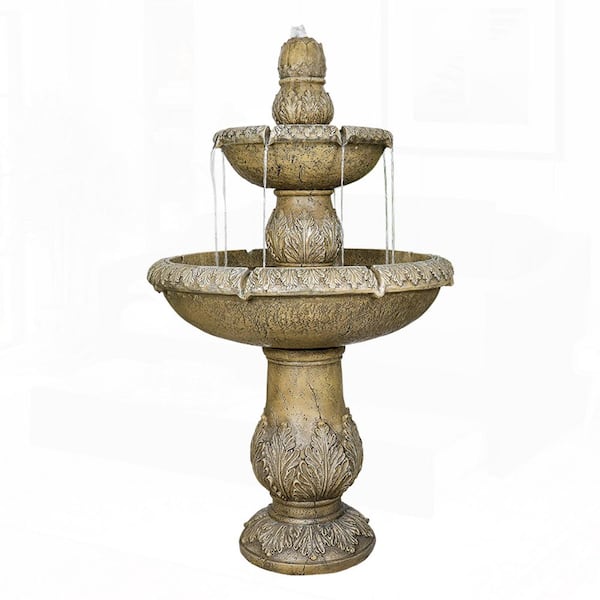 Italian Style 47. 2in. H Concrete 3-Tier Tiered Fountain with with Budding Lotus Top for Garden and Patio