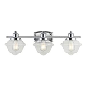 Orleans 26.25 in. 3-Light Chrome Iron/Glass schoolhouse LED Vanity Light