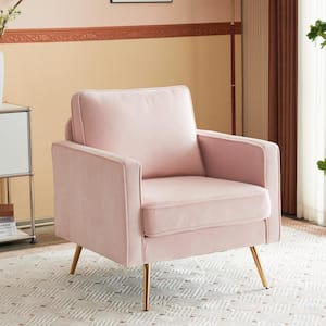 VINGLI 28.74 in. W Pink Velvet Arm Chair with Cushions