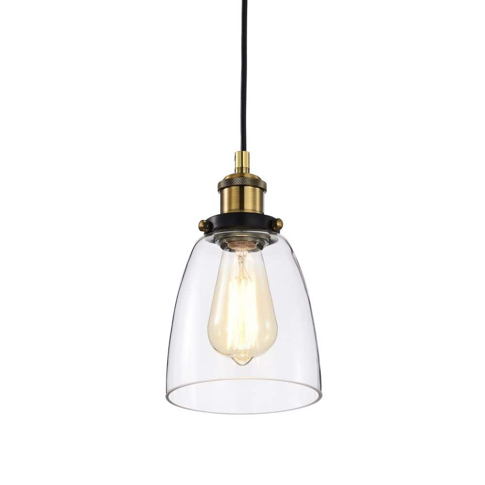 Edvivi Mateo 1-Light Black and Antique Brass Mini Pendant Light with ...