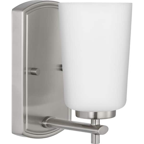 Progress Lighting Adley Collection 4.5 in. 1-Light Brushed Nickel Etched Opal Glass New Traditional Bath Vanity Light