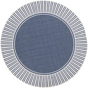 Felix Navy 8 ft. 9 in. x 8 ft. 9 in. Round Solid Indoor/Outdoor Patio Area Rug