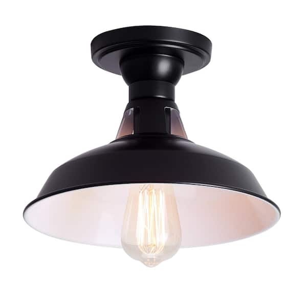 aiwen 10 in. 1-Light Black Farmhouse Semi-Flush Mount Industrial Close to Ceiling Lighting