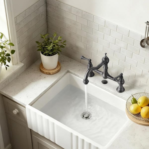 Double Handle Bridge Kitchen Faucet in Oil Rubbed Bronze