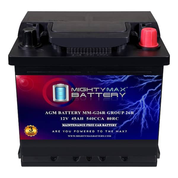 12-Volt Group 26R 45Ah 80RC 540 CCA AGM Rechargeable Battery Deep Cycle Replacement for Generator G007209-10