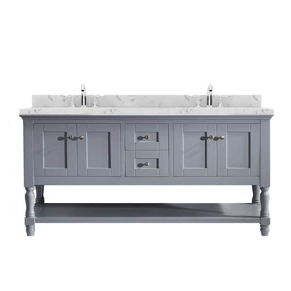 Virtu USA Julianna 60" Double Bath Vanity in Cashmere Gray with Cultured Marble Quartz Top and Round Sinks