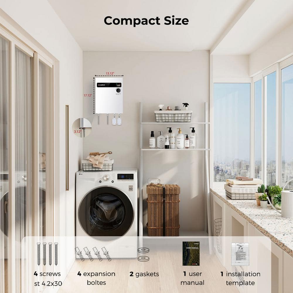 Camplux 24kW White Tankless Electric Water Heater with Digital Display