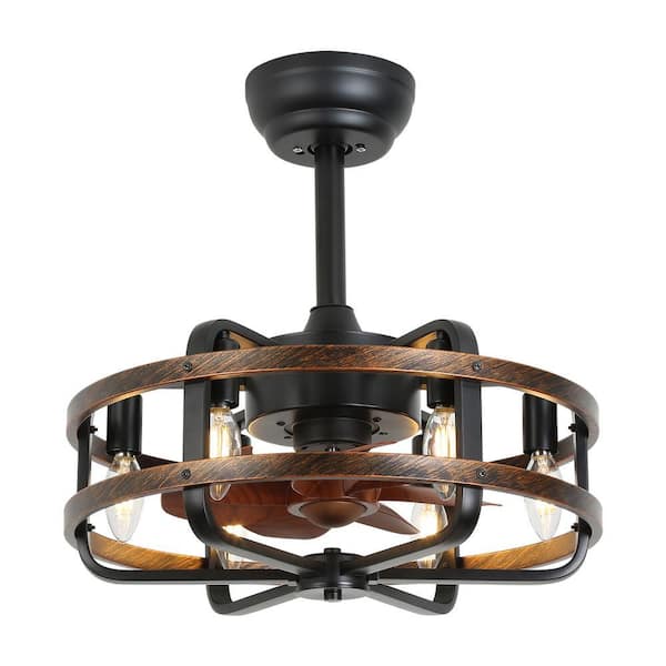 19.68 in. Indoor Black Retro Industrial Caged 6-Speed Ceiling Fan with Remote and Reversible Motor, No Bulbs Included