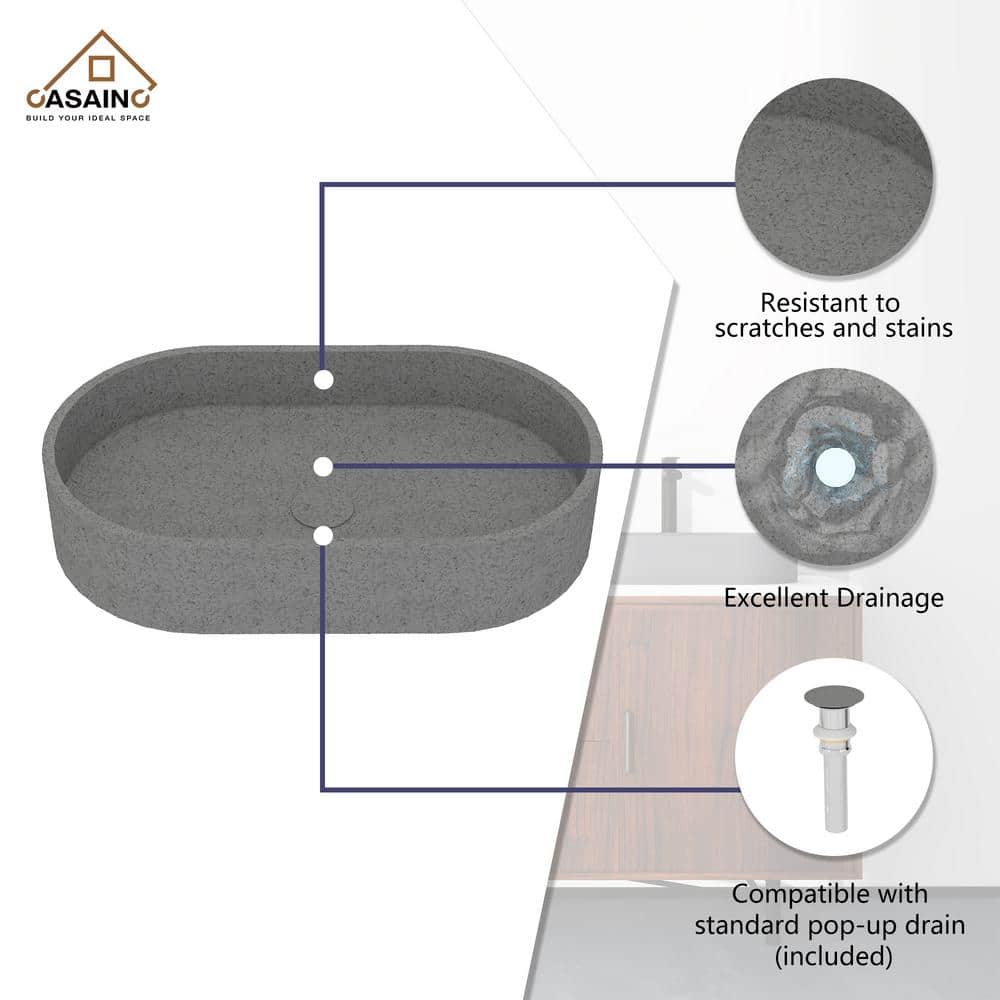 Mottled Bluish Gray Ceramic Oval Vessel Bathroom Sink